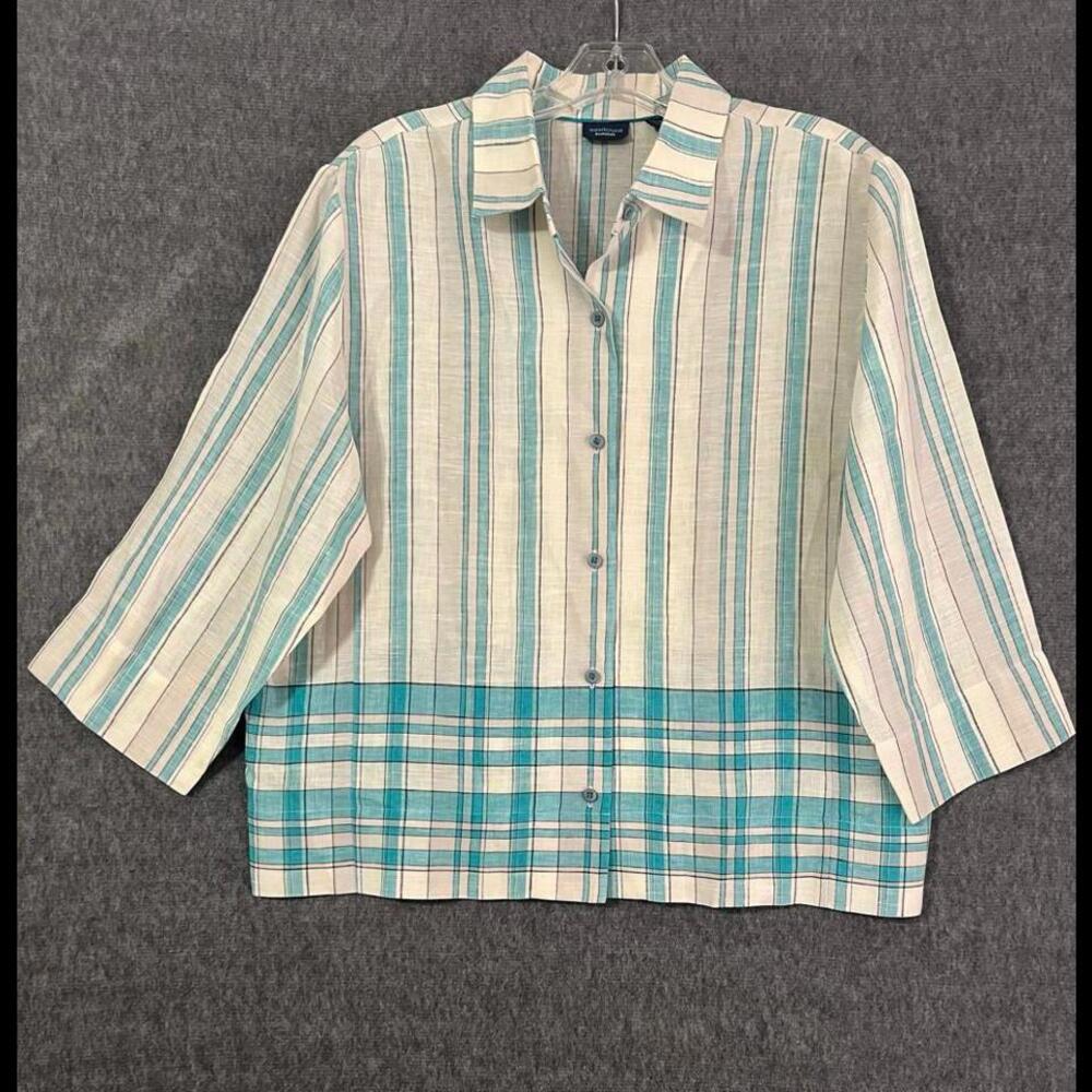 Westbound Essentials Women's Linen Striped Blouse - Size 10